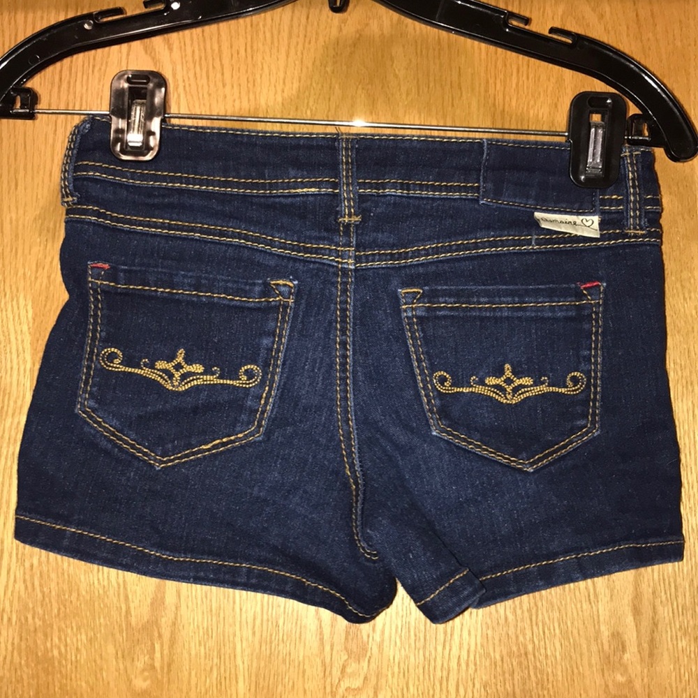 Domaine girl’s size 12 comfy dark blue stretch denim mini jean shorts EUC